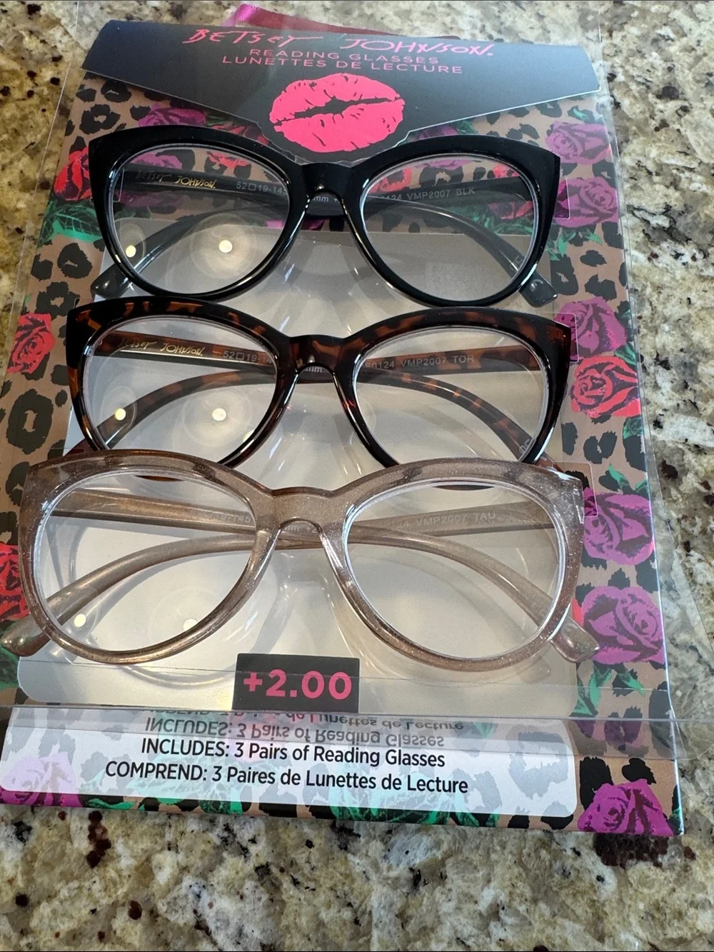 Betsey Johnson Cat Eye Reading Glasses Trio - Black, Tortoise, Taupe NWT
